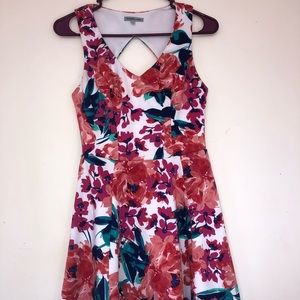 Floral fit and flare dress cutout back